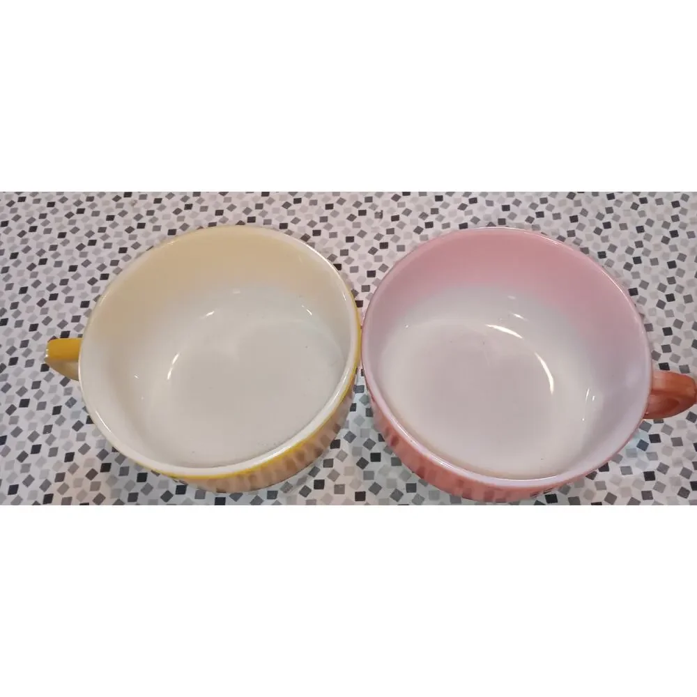 Vintage Fire King Orange And Yellow Soup Bowls 50s Vintage